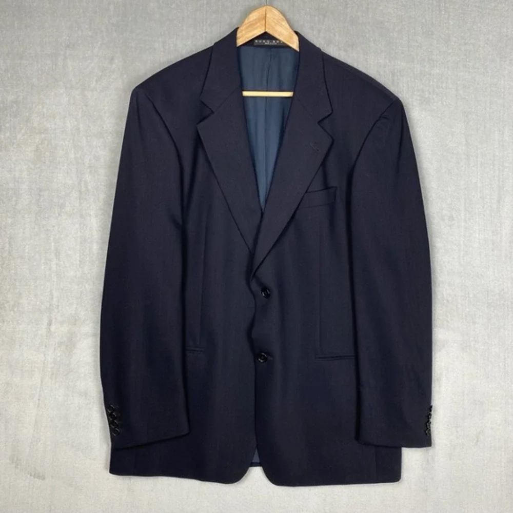 Vtg Hugo Boss Blazer Mens 42R Navy‎ Virgin Wool Made in USA Minimalist Luxury